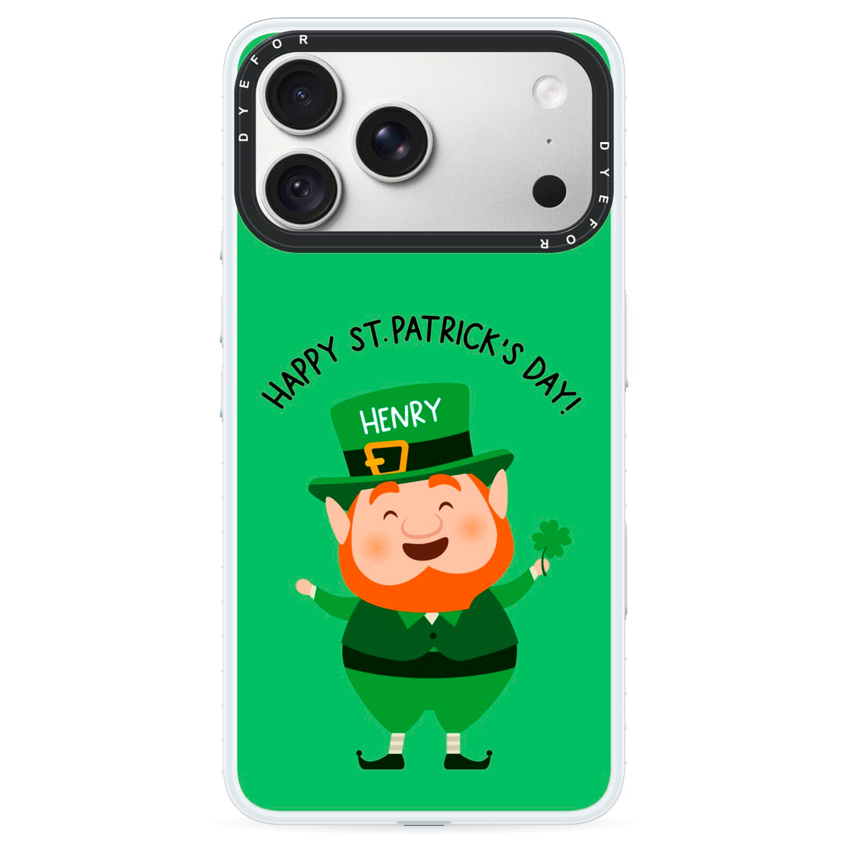 Personalised St Patricks Day Leprechaun iPhone 18 Pro Black Impact Pre order Case on Silver phone