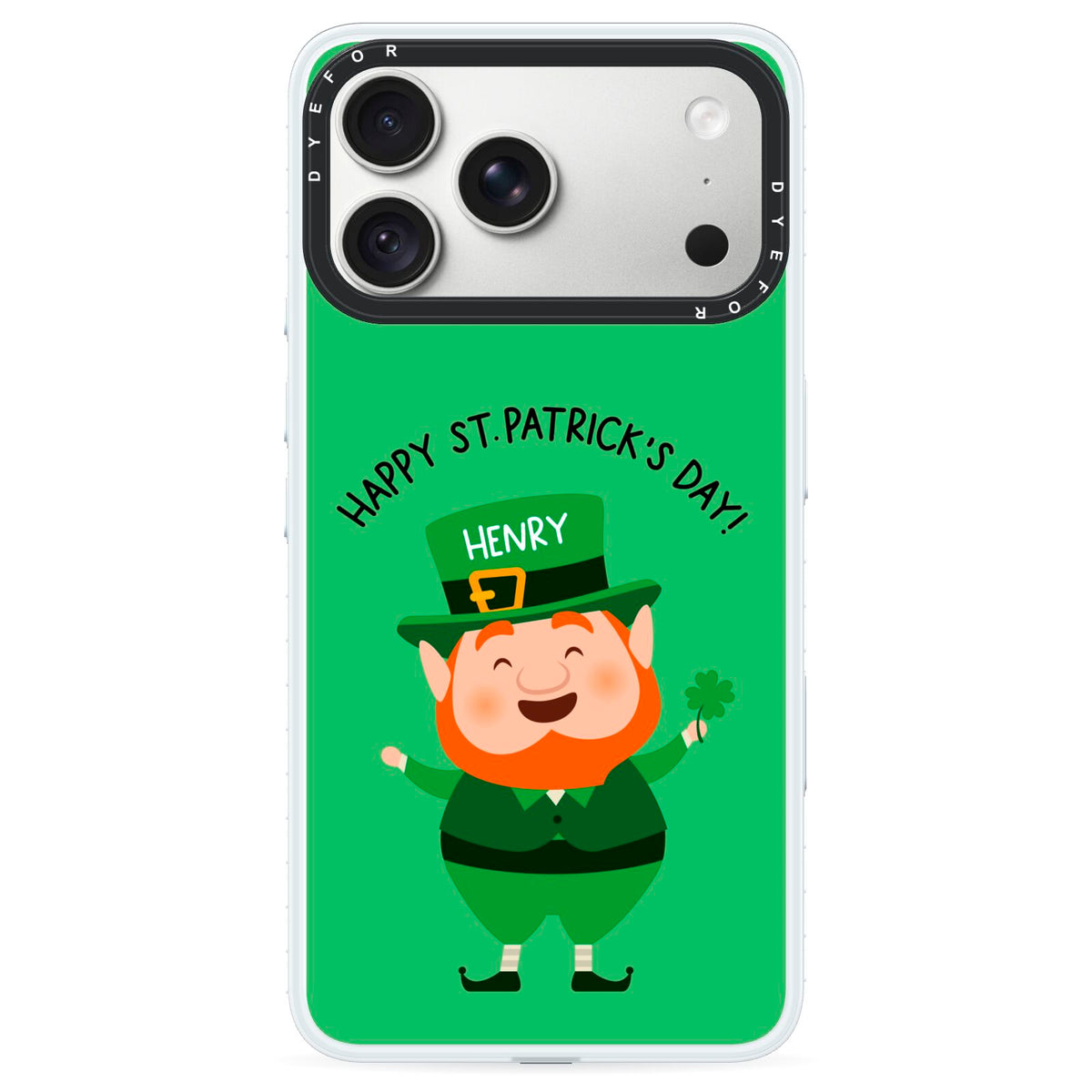 Personalised St Patricks Day Leprechaun iPhone 18 Pro Max Black Impact Pre order Case on Silver phone