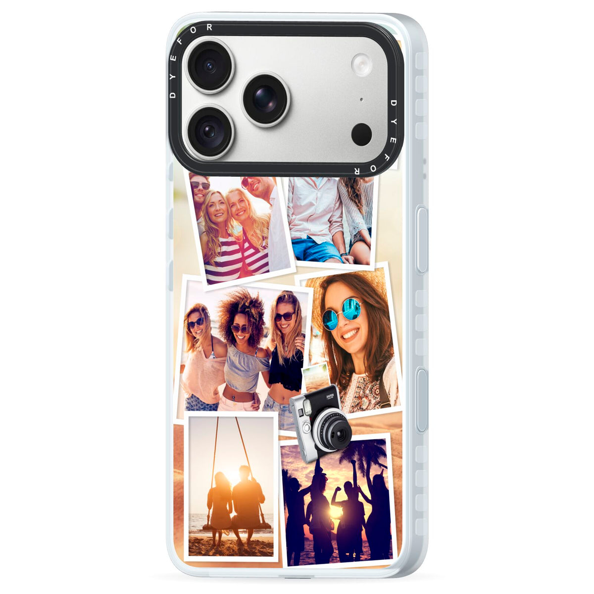 Personalised Summer Holiday Photos iPhone 18 Pro Black Impact Pre order Case Side Angle on Silver phone