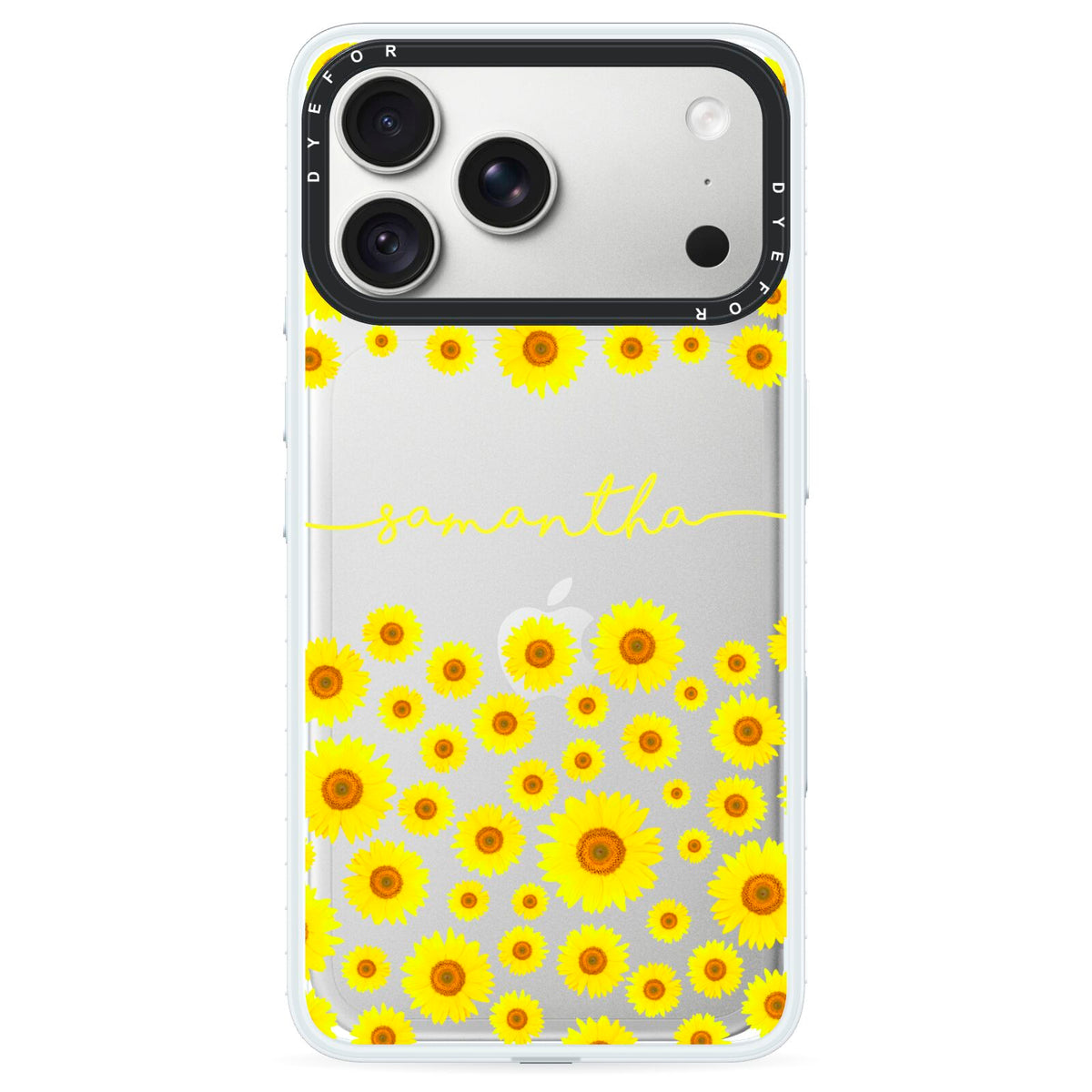 Personalised Sunflower iPhone 18 Pro Black Impact Pre order Case on Silver phone