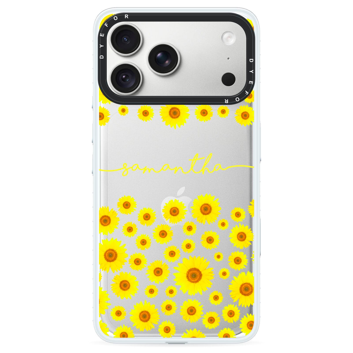 Personalised Sunflower iPhone 18 Pro Max Black Impact Pre order Case on Silver phone