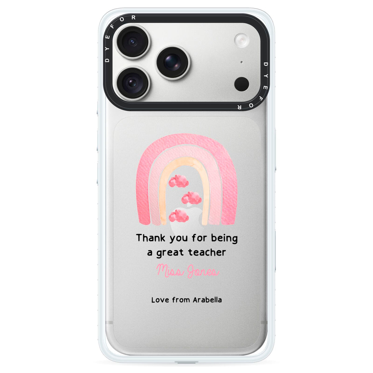 Personalised Teacher Thanks iPhone 18 Pro Black Impact Pre order Case on Silver phone