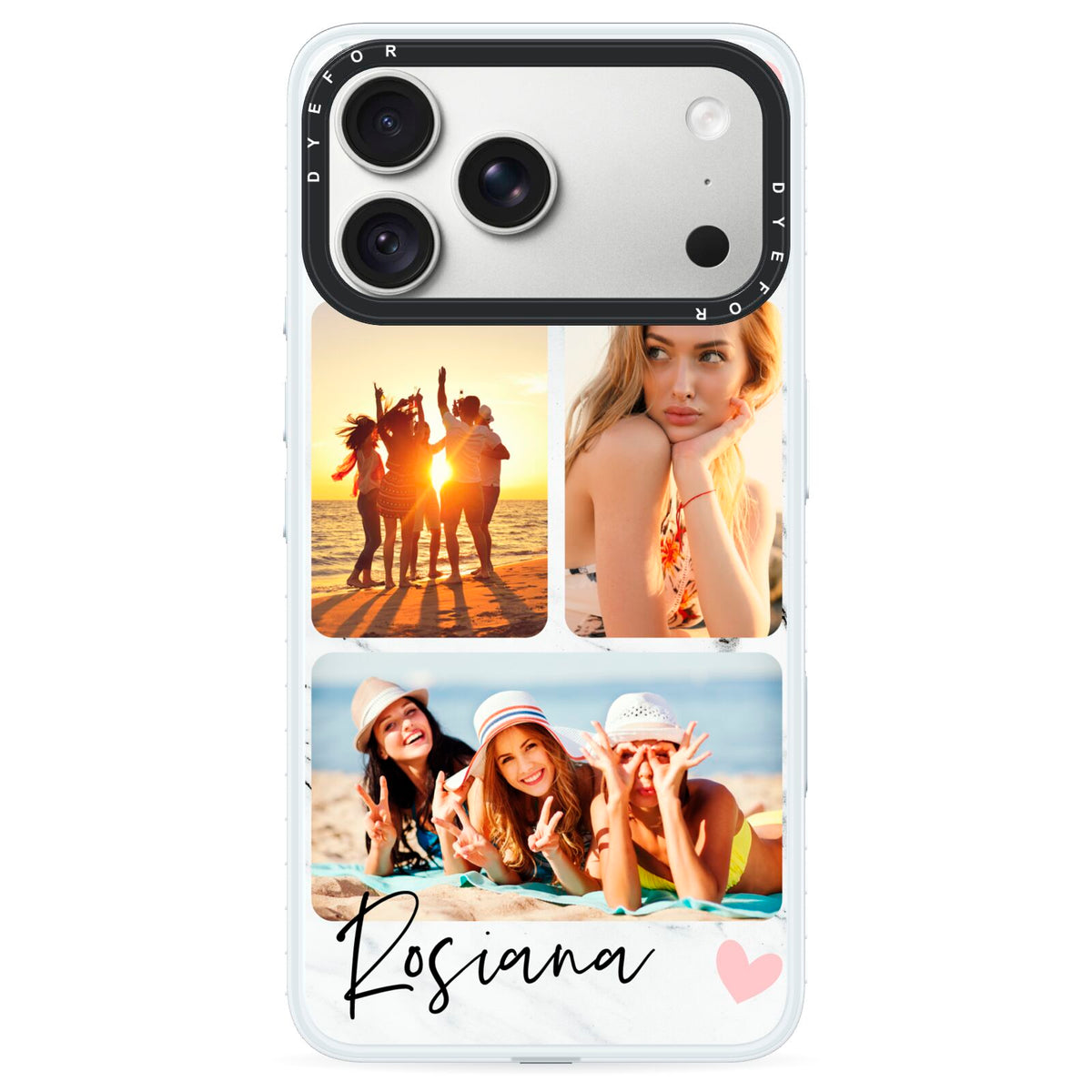 Personalised Three Photo Marble Name iPhone 18 Pro Black Impact Pre order Case on Silver phone