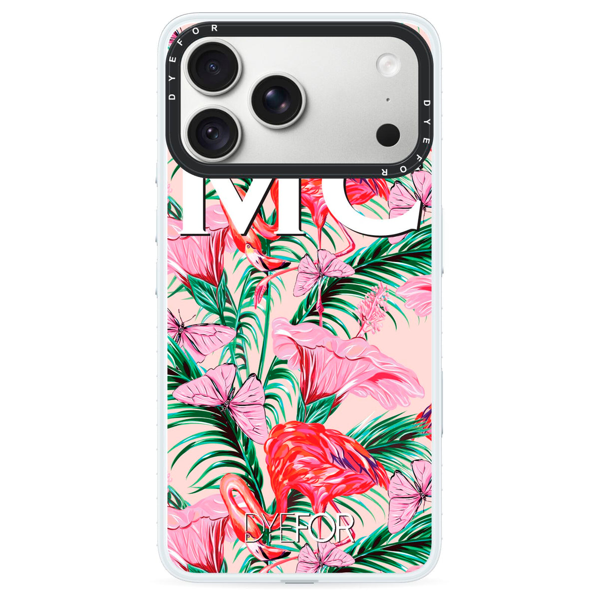 Personalised Tropical Pink Flamingo iPhone 18 Pro Black Impact Pre order Case on Silver phone