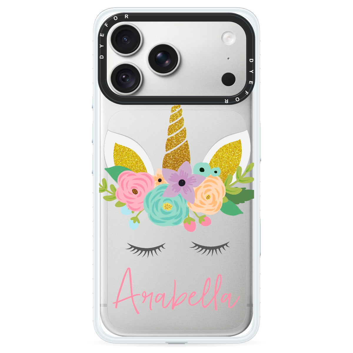 Personalised Unicorn Face iPhone 18 Pro Max Black Impact Pre order Case on Silver phone