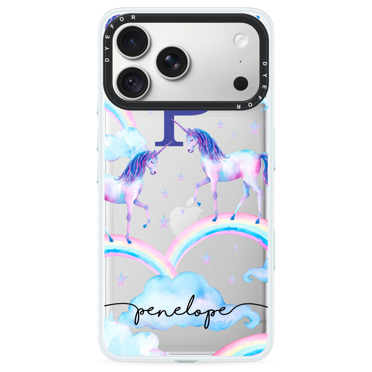 Personalised Unicorn Initial iPhone 18 Pro Max Black Impact Pre order Case on Silver phone