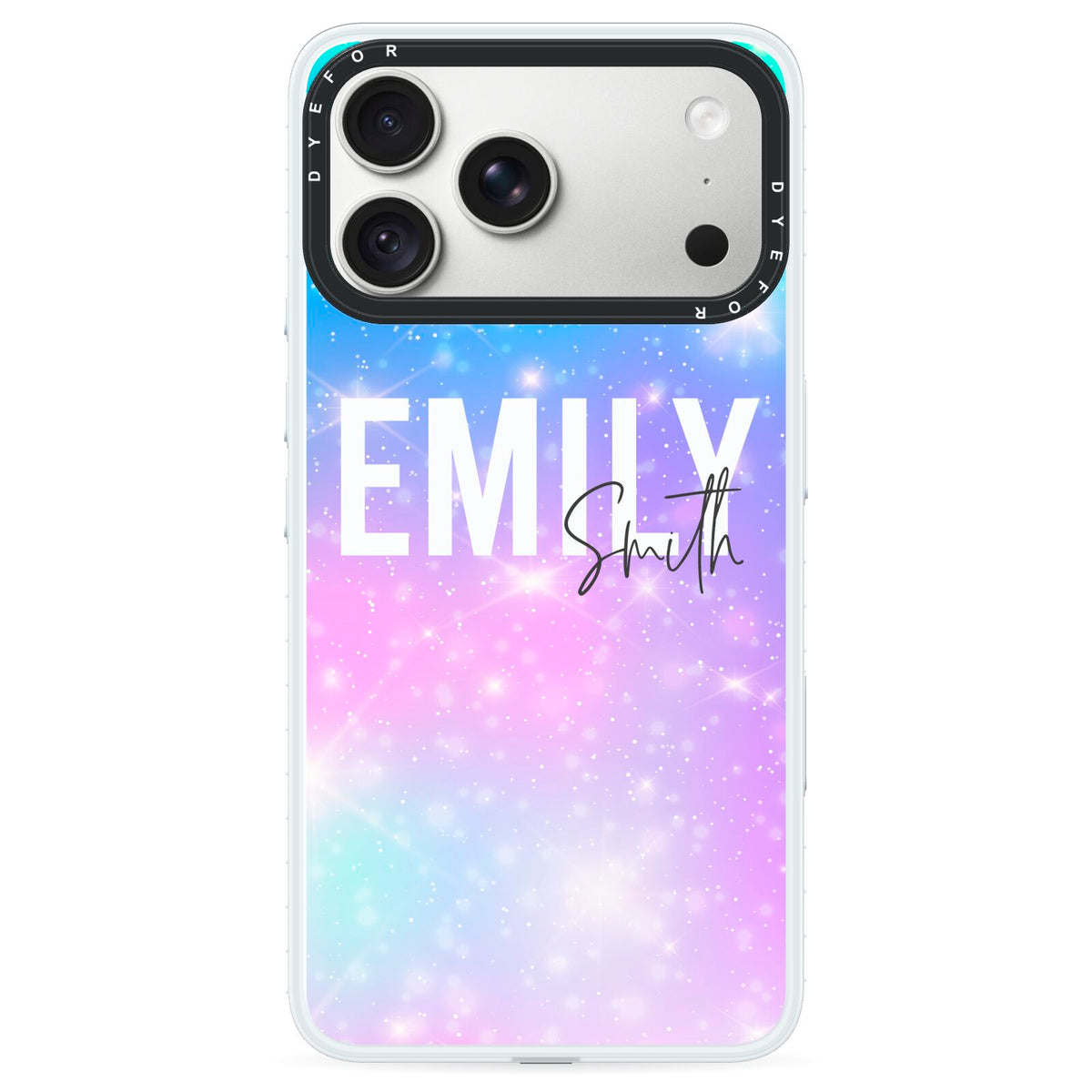 Personalised Unicorn Marble Name iPhone 18 Pro Max Black Impact Pre order Case on Silver phone
