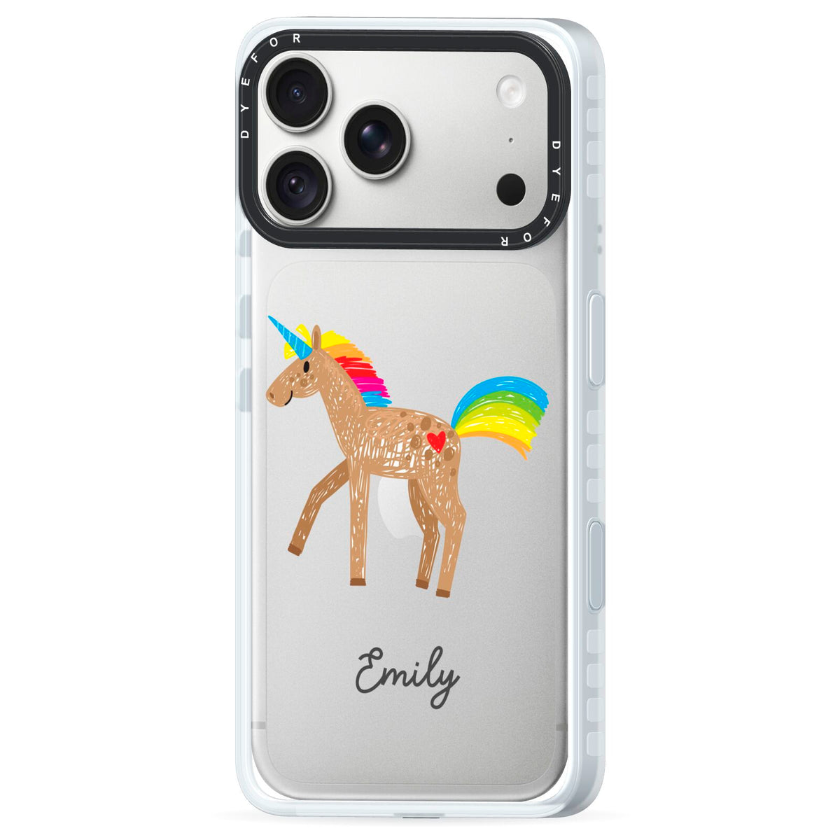 Personalised Unicorn with Name iPhone 18 Pro Max Black Impact Pre order Case Side Angle on Silver phone