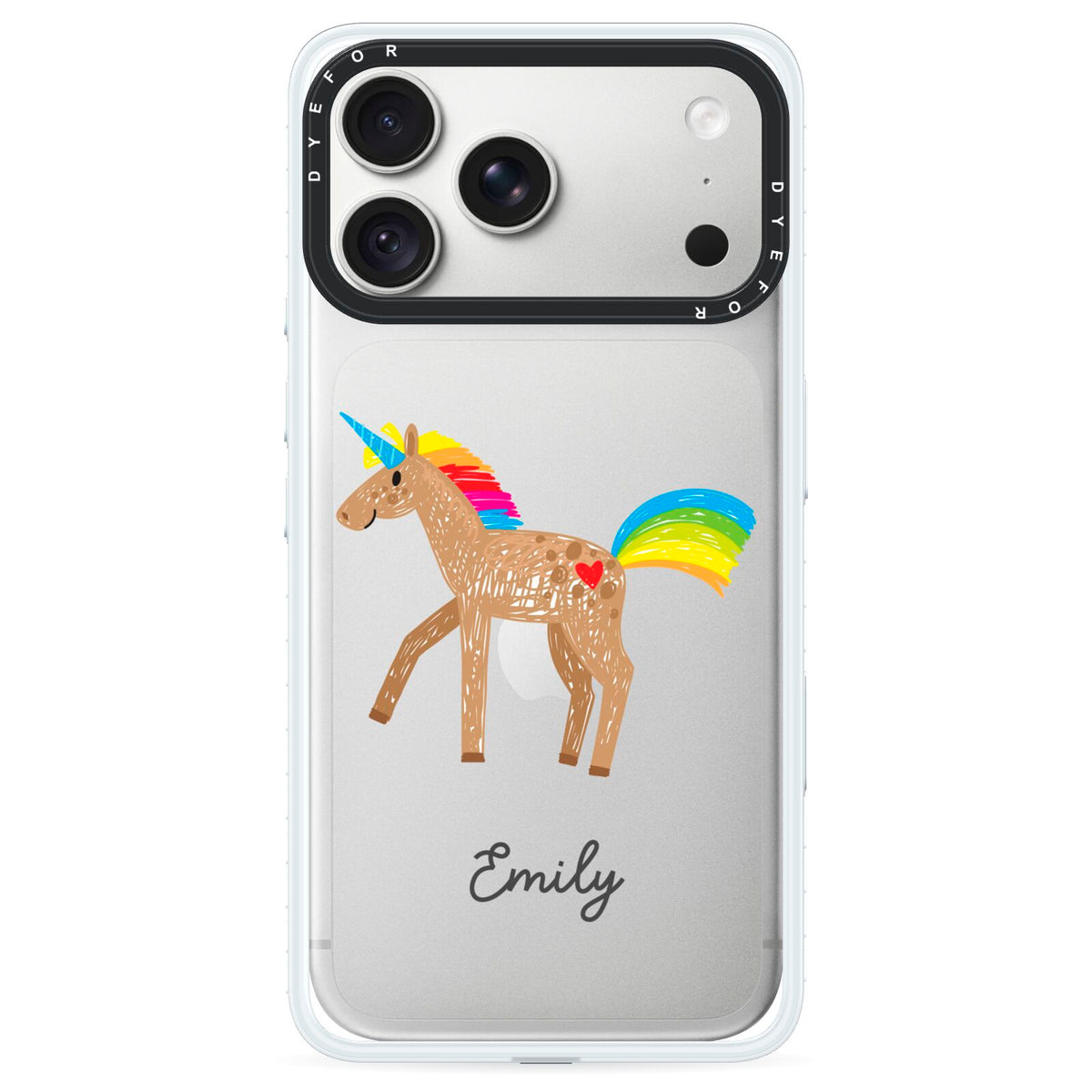 Personalised Unicorn with Name iPhone 18 Pro Max Black Impact Pre order Case on Silver phone