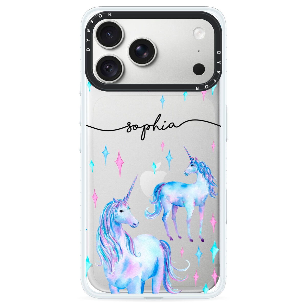 Personalised Unicorns iPhone 18 Pro Black Impact Pre order Case on Silver phone