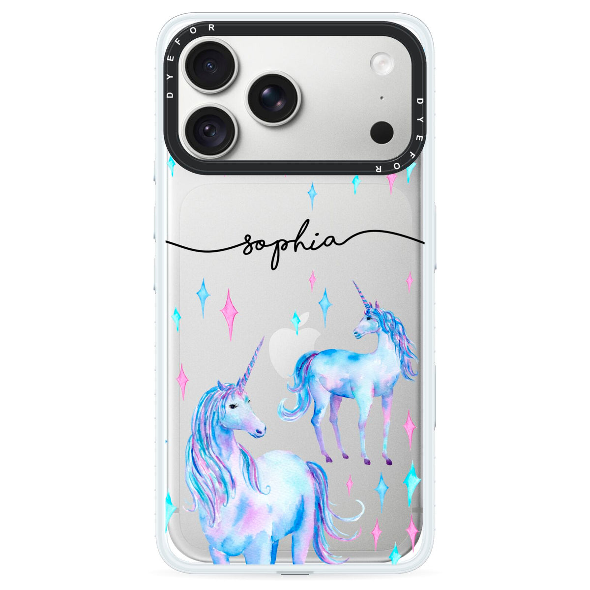Personalised Unicorns iPhone 18 Pro Max Black Impact Pre order Case on Silver phone
