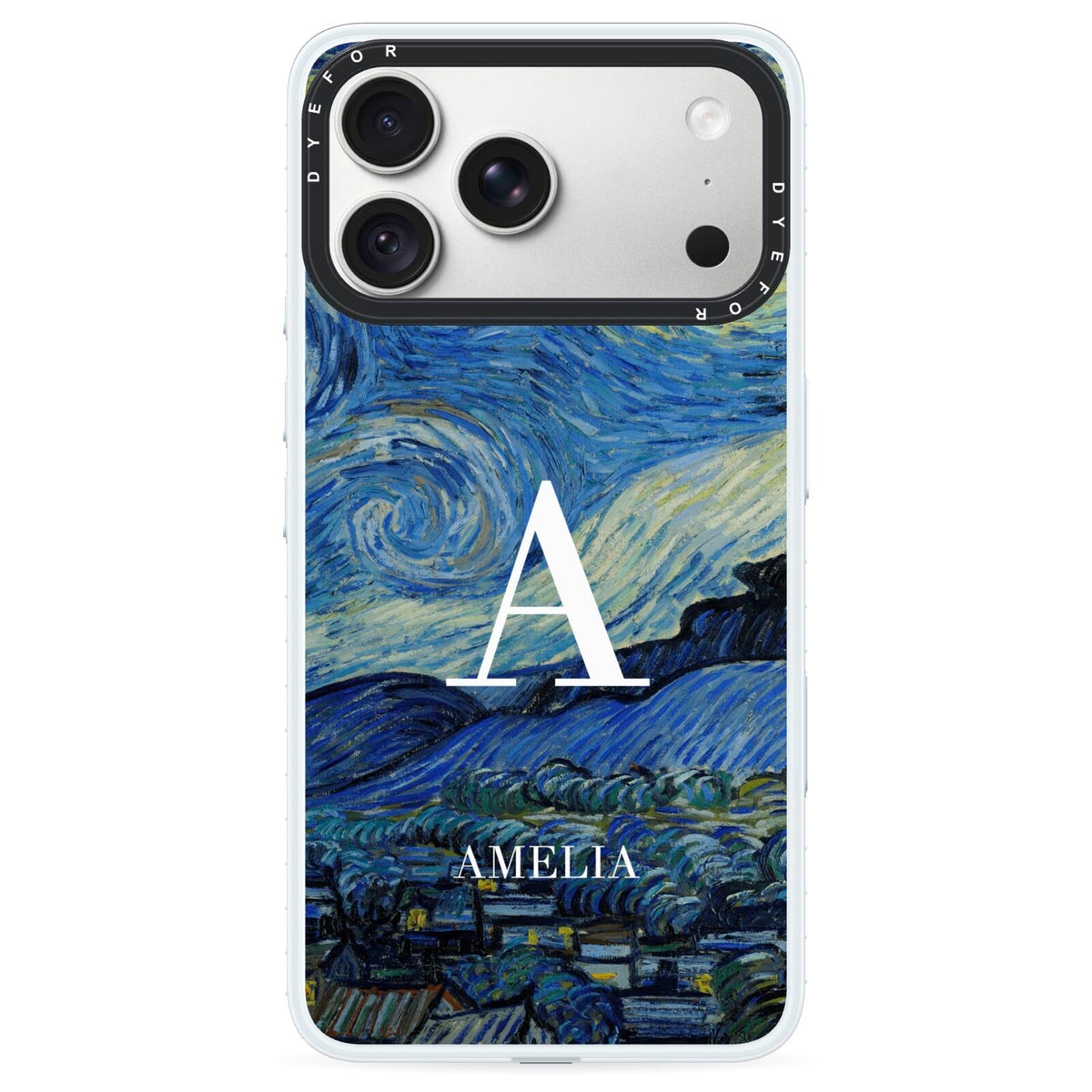 Personalised Van Gogh Starry Night iPhone 18 Pro Black Impact Pre order Case on Silver phone