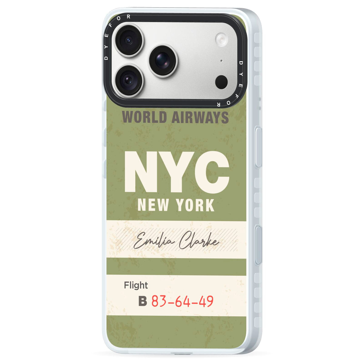 Personalised Vintage Baggage Tag iPhone 18 Pro Max Black Impact Pre order Case Side Angle on Silver phone