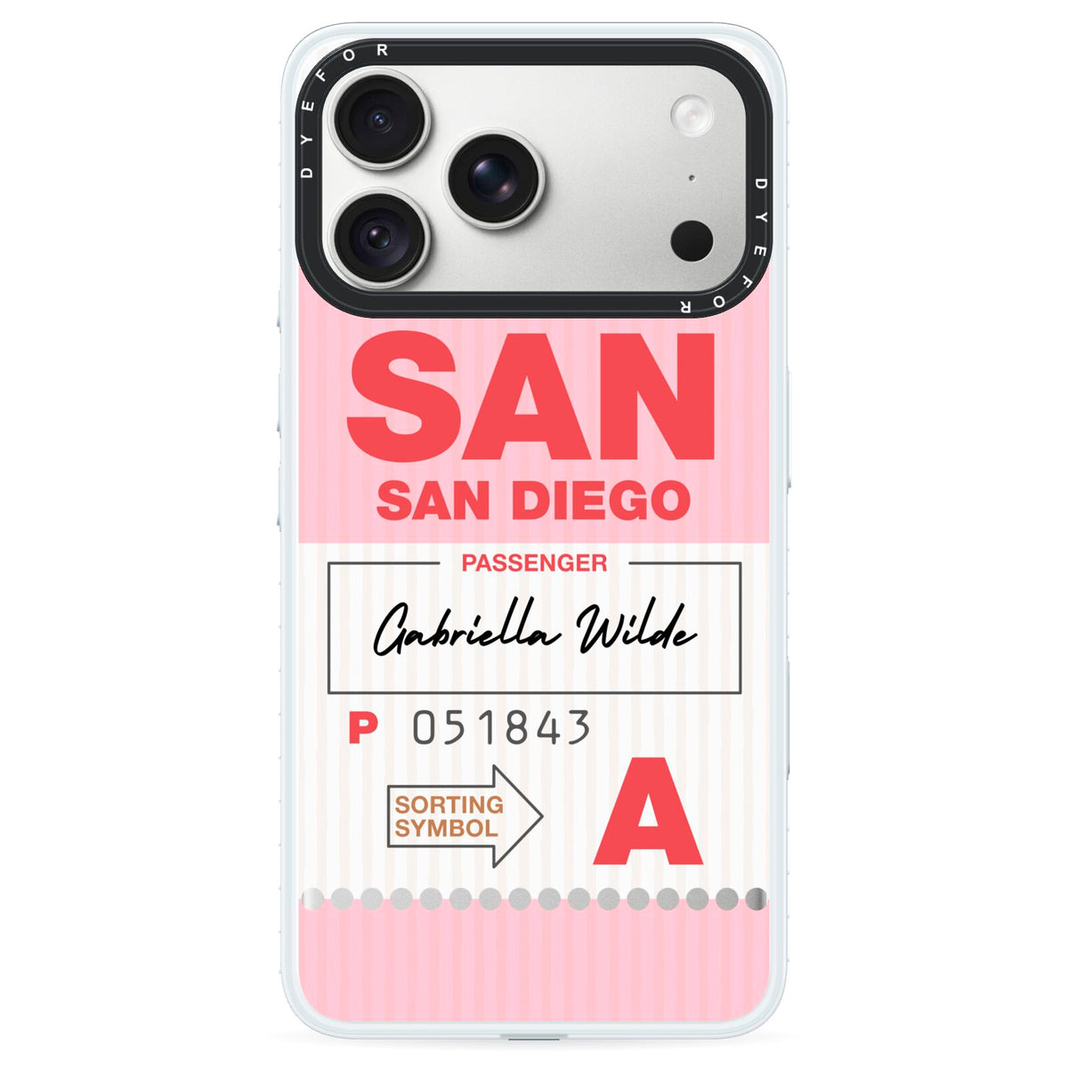 Personalised Vintage Luggage Tag iPhone 18 Pro Black Impact Pre order Case on Silver phone