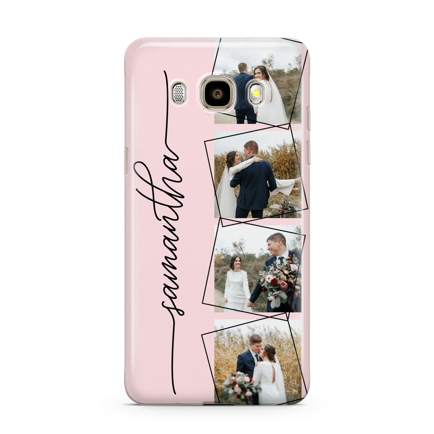 Personalised Wedding Photo Collage Design Samsung Galaxy J7 2016 Case on gold phone