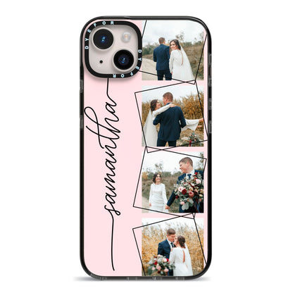 Personalised Wedding Photo Collage Design iPhone 14 Plus Black Impact Case on Silver phone