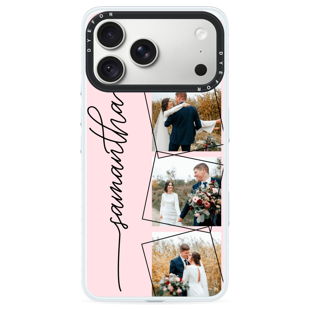 Personalised Wedding Photo Collage Design iPhone 18 Pro Black Impact Pre order Case on Silver phone