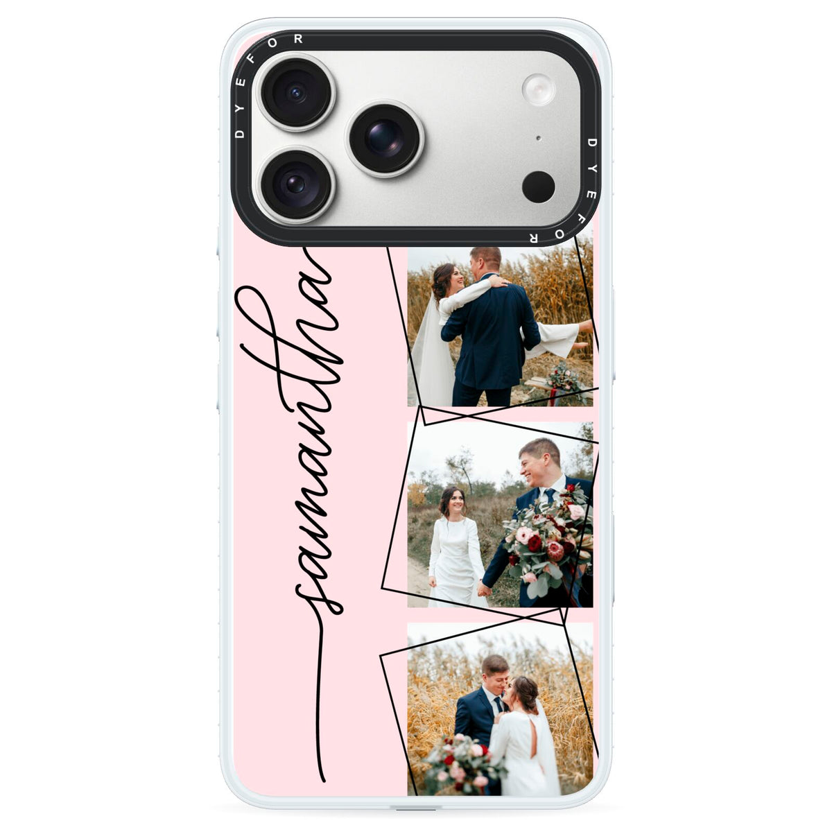 Personalised Wedding Photo Collage Design iPhone 18 Pro Max Black Impact Pre order Case on Silver phone