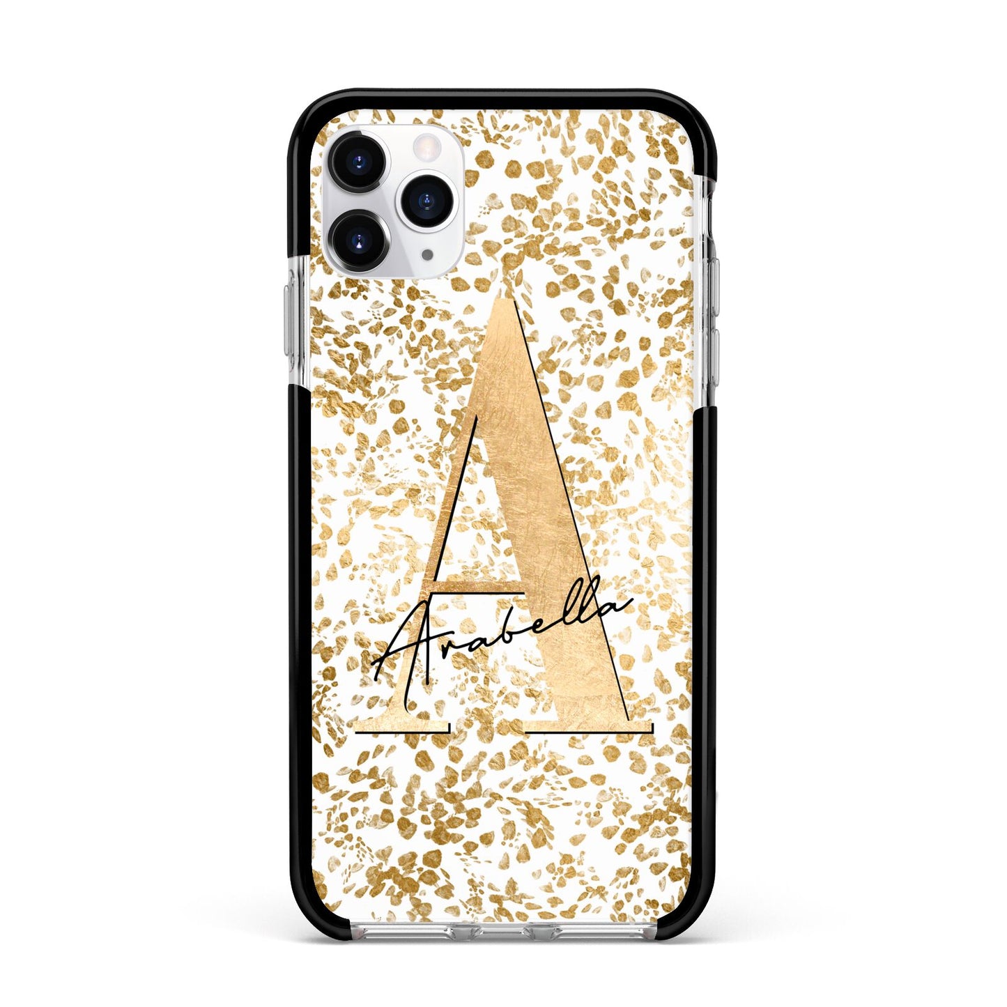 Personalised White Gold Cheetah Apple iPhone 11 Pro Max in Silver with Black Impact Case
