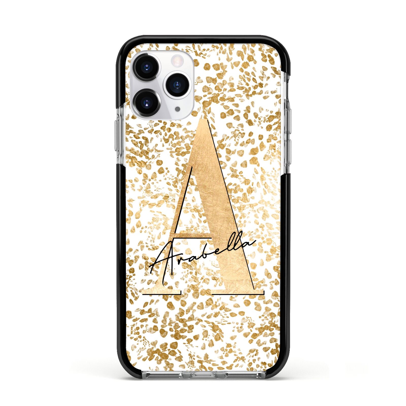 Personalised White Gold Cheetah Apple iPhone 11 Pro in Silver with Black Impact Case