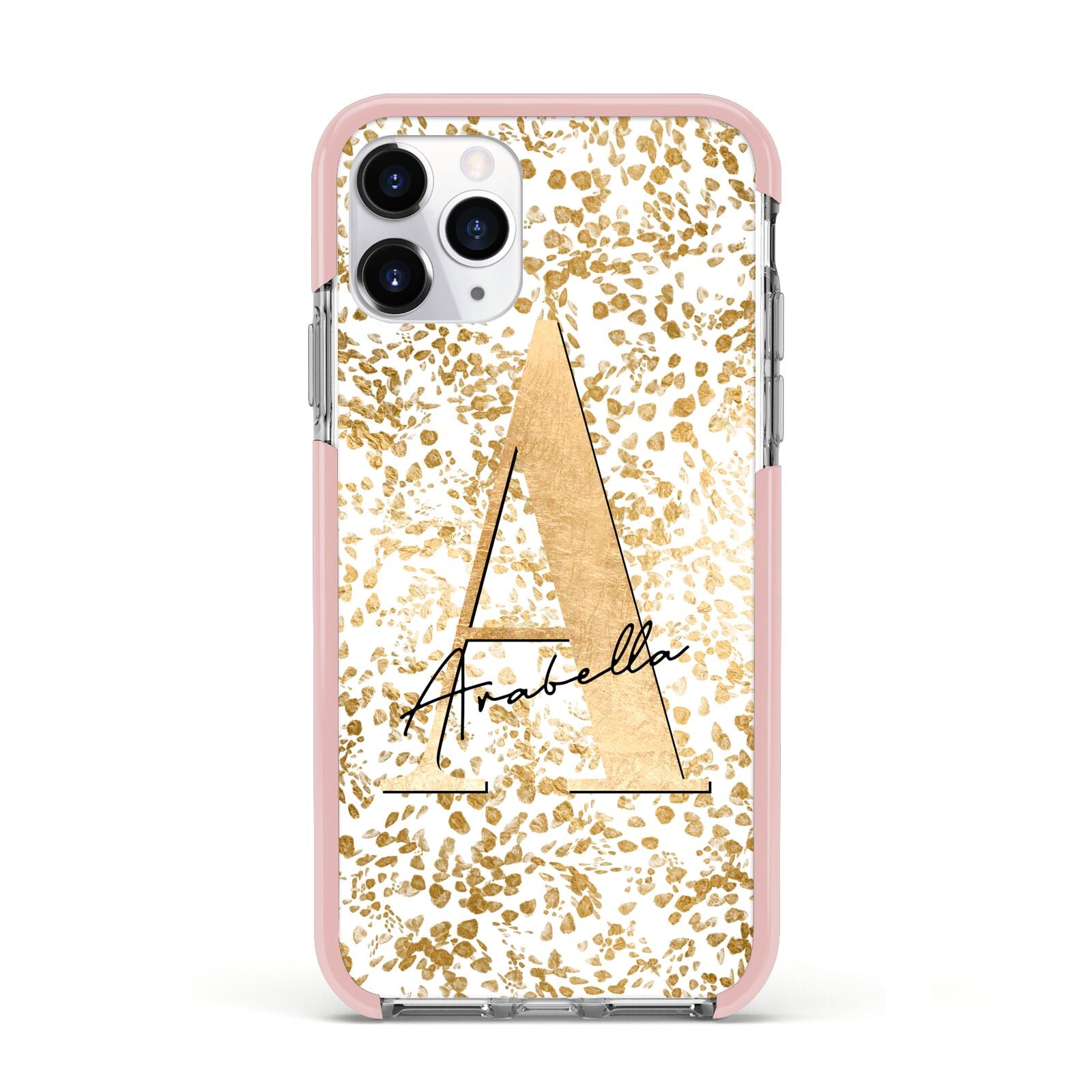 Personalised White Gold Cheetah Apple iPhone 11 Pro in Silver with Pink Impact Case
