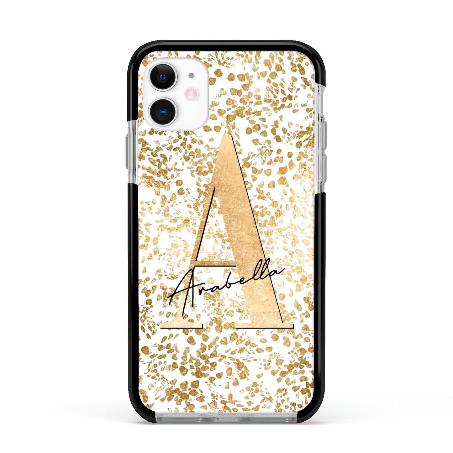 Personalised White Gold Cheetah Apple iPhone 11 in White with Black Impact Case