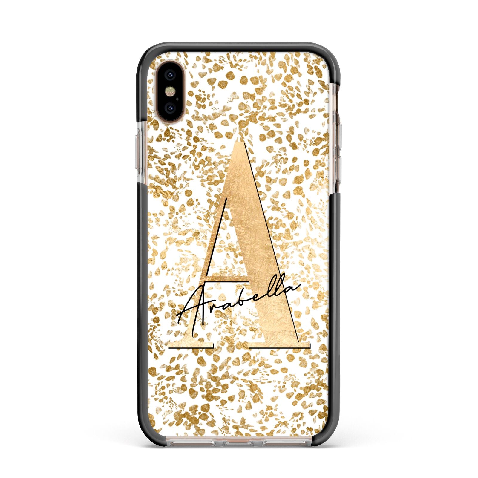 Personalised White Gold Cheetah Apple iPhone Xs Max Impact Case Black Edge on Gold Phone