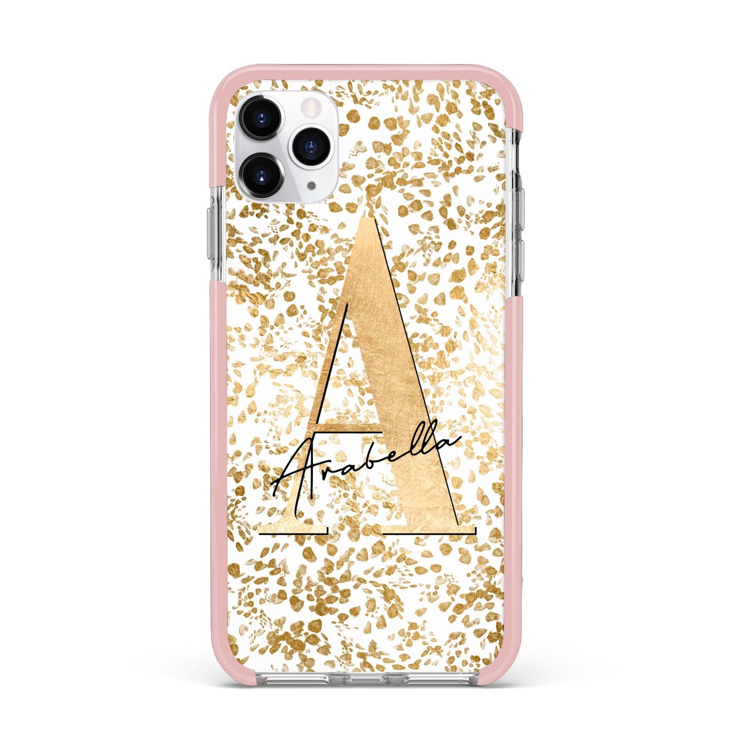 Personalised White Gold Cheetah iPhone 11 Pro Max Impact Pink Edge Case