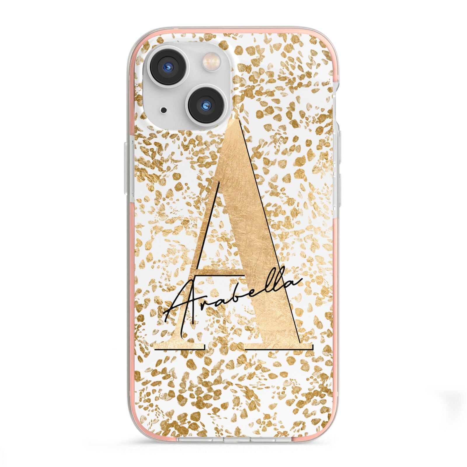 Personalised White Gold Cheetah iPhone 13 Mini TPU Impact Case with Pink Edges