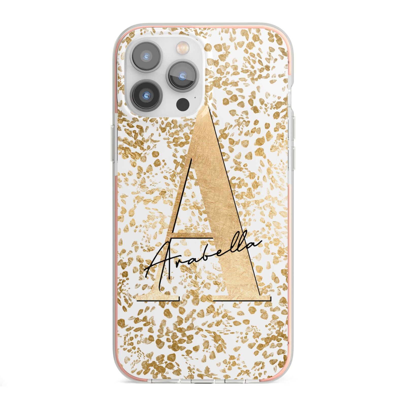 Personalised White Gold Cheetah iPhone 13 Pro Max TPU Impact Case with Pink Edges