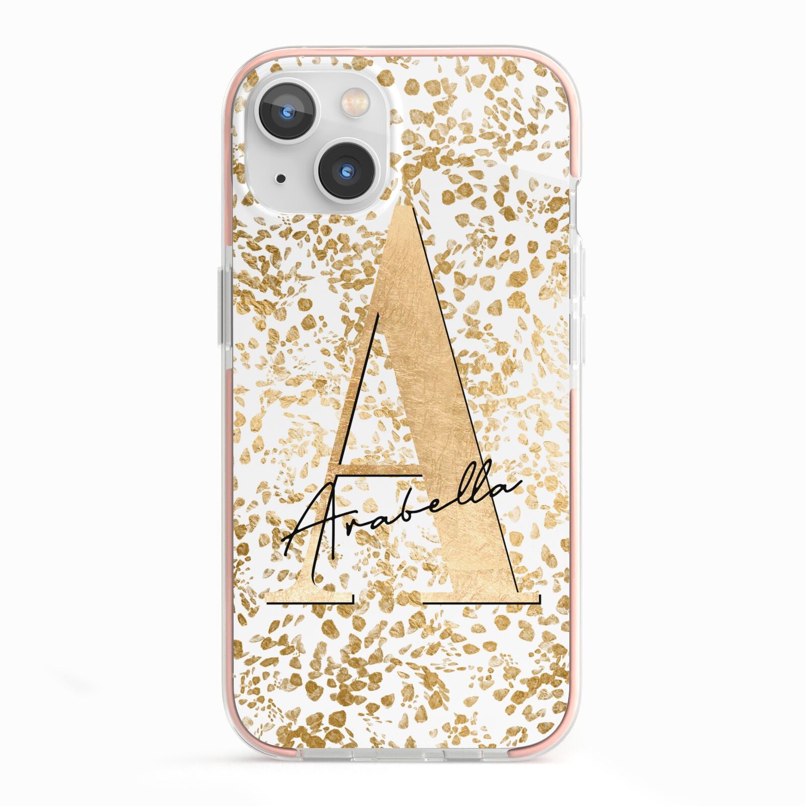 Personalised White Gold Cheetah iPhone 13 TPU Impact Case with Pink Edges