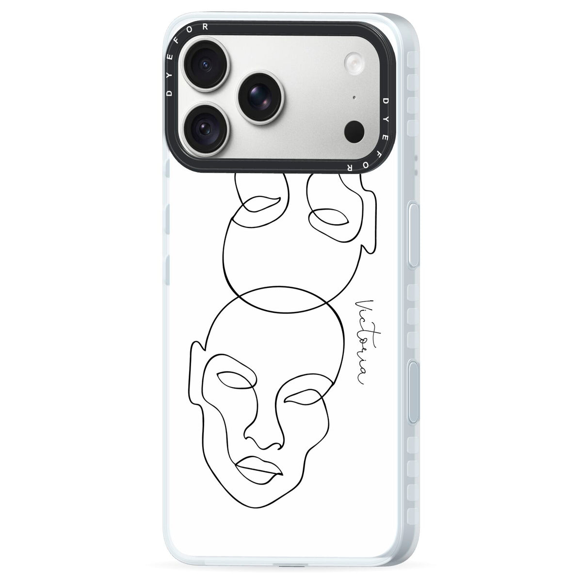 Personalised White Line Art iPhone 18 Pro Black Impact Pre order Case Side Angle on Silver phone