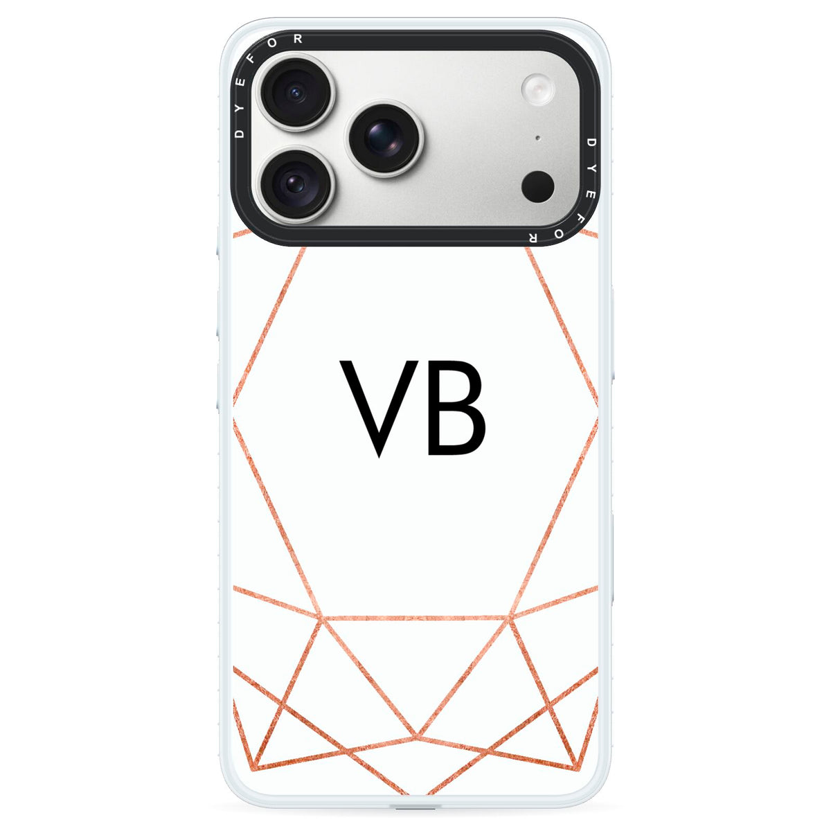 Personalised White Rose Gold Initials Geometric iPhone 18 Pro Max Black Impact Pre order Case on Silver phone