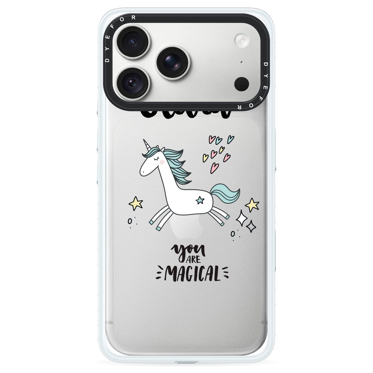 Personalised You Are Magical Unicorn iPhone 18 Pro Black Impact Pre order Case on Silver phone