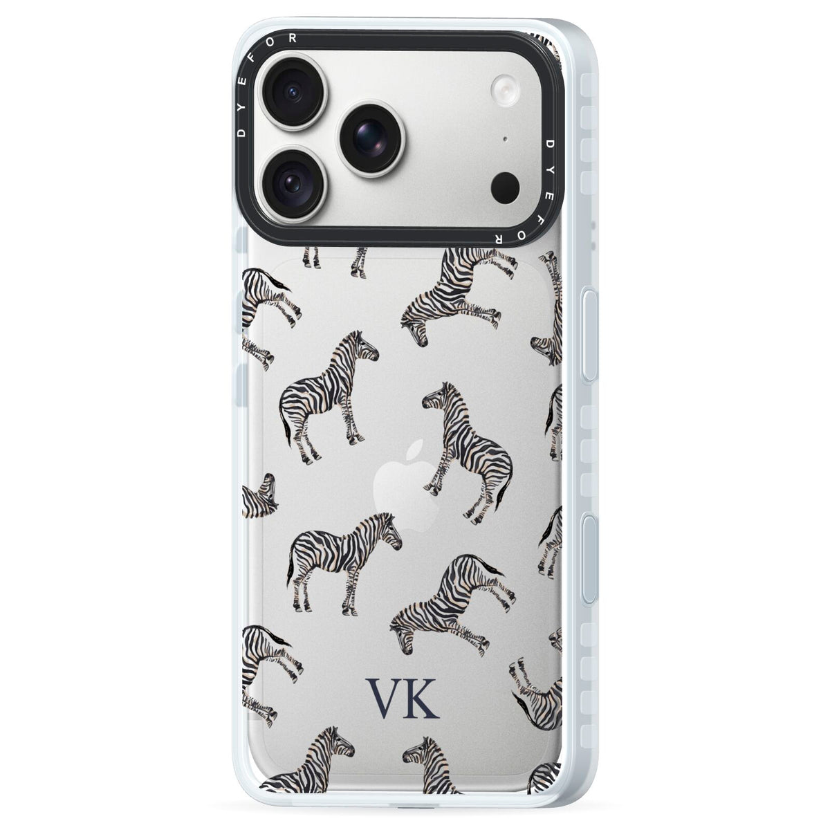 Personalised Zebra iPhone 18 Pro Black Impact Pre order Case Side Angle on Silver phone