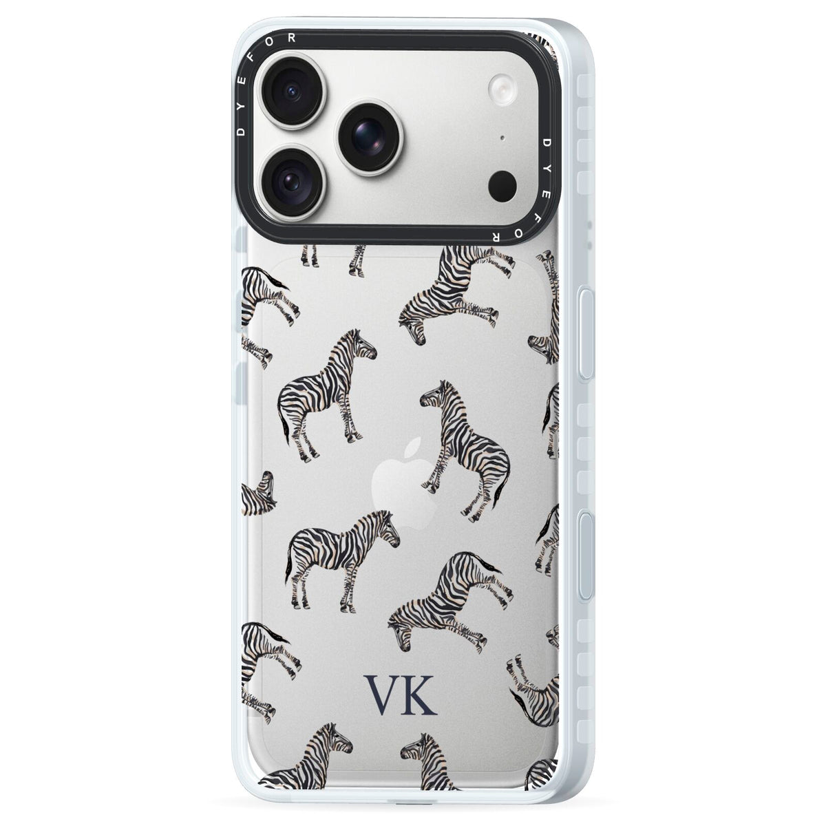 Personalised Zebra iPhone 18 Pro Max Black Impact Pre order Case Side Angle on Silver phone