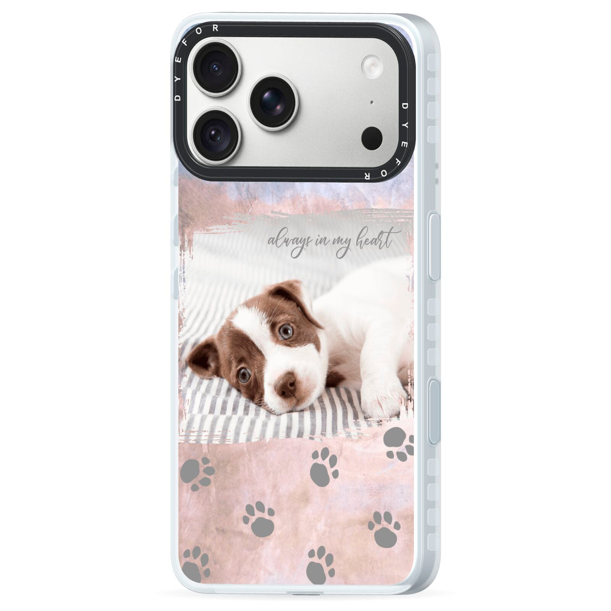 Pet Photo Personalised iPhone 18 Pro Black Impact Pre order Case Side Angle on Silver phone