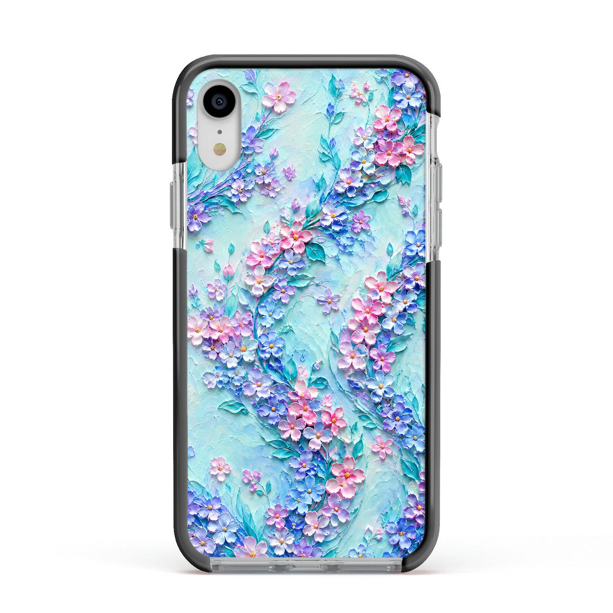 Petal Confetti Apple iPhone XR Impact Case Black Edge on Silver Phone
