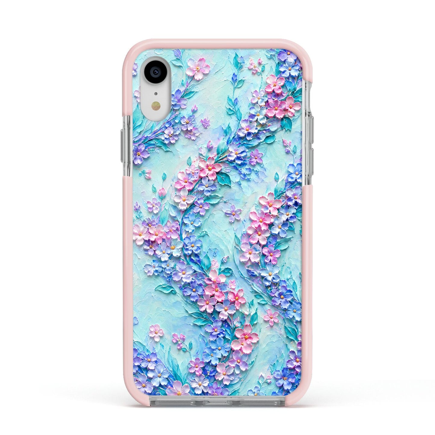 Petal Confetti Apple iPhone XR Impact Case Pink Edge on Silver Phone