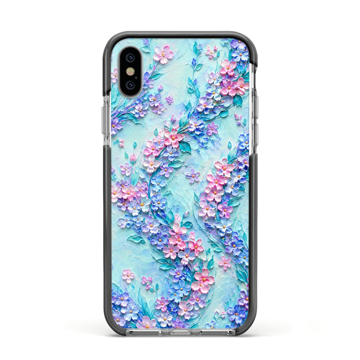 Petal Confetti Apple iPhone Xs Impact Case Black Edge on Silver Phone
