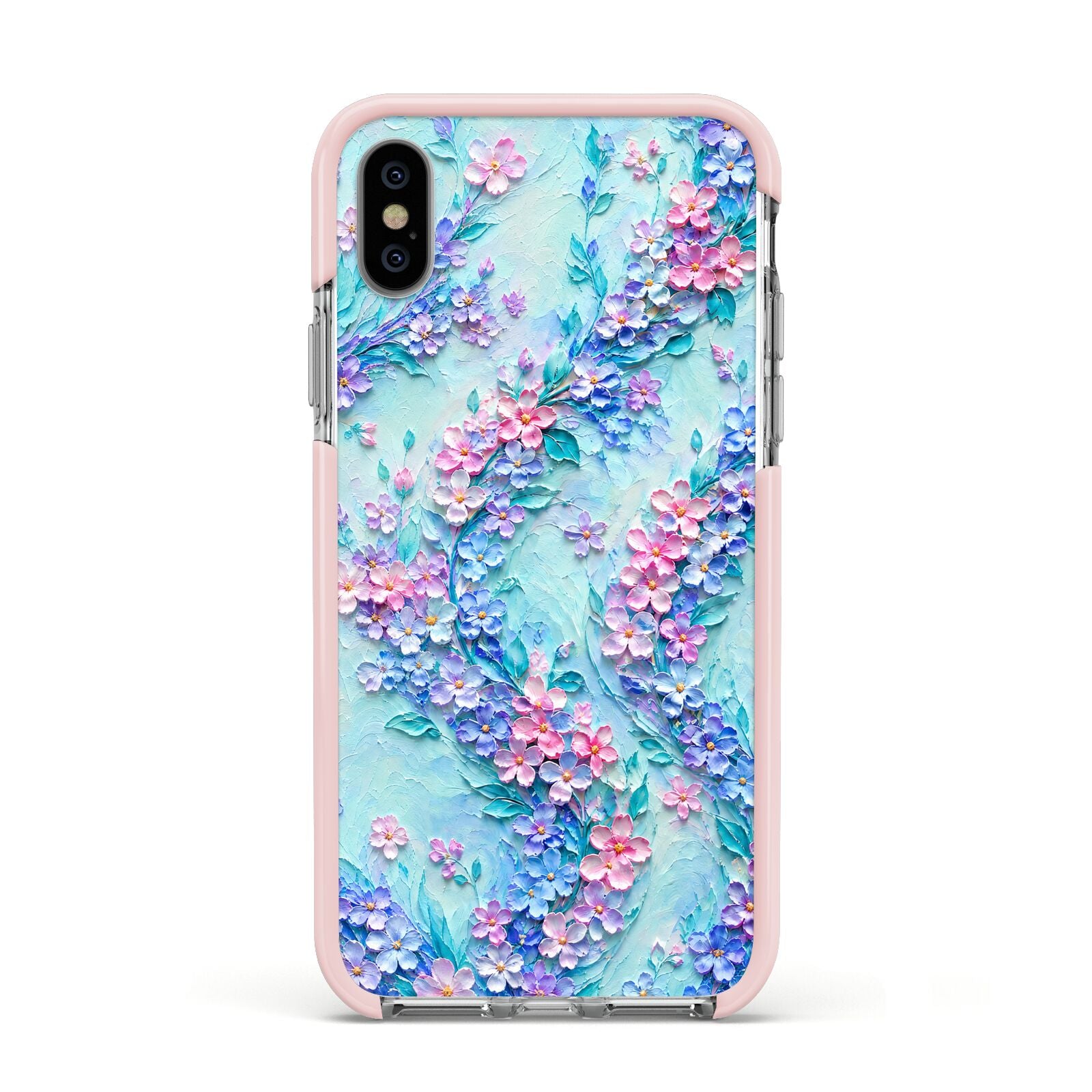 Petal Confetti Apple iPhone Xs Impact Case Pink Edge on Silver Phone