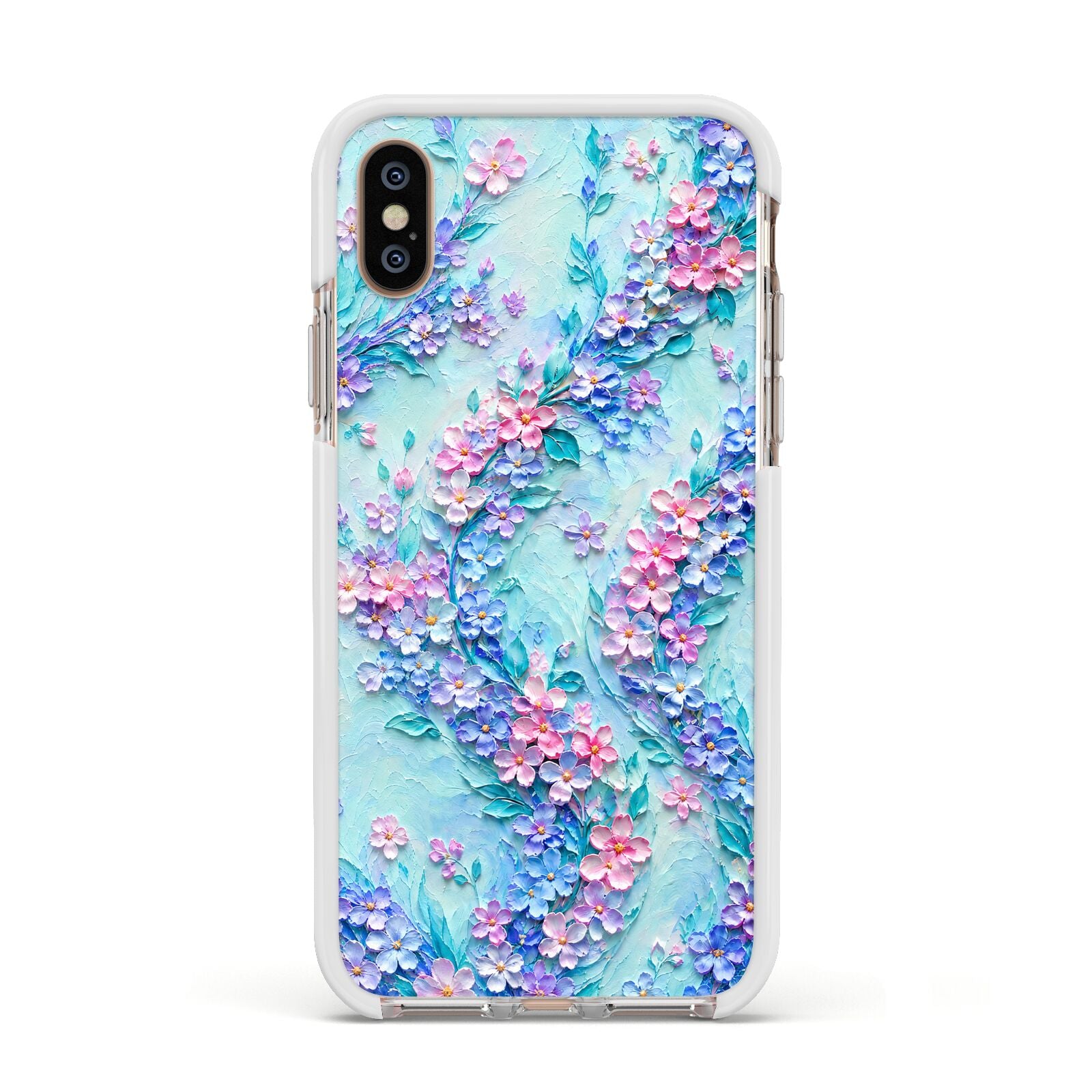 Petal Confetti Apple iPhone Xs Impact Case White Edge on Gold Phone