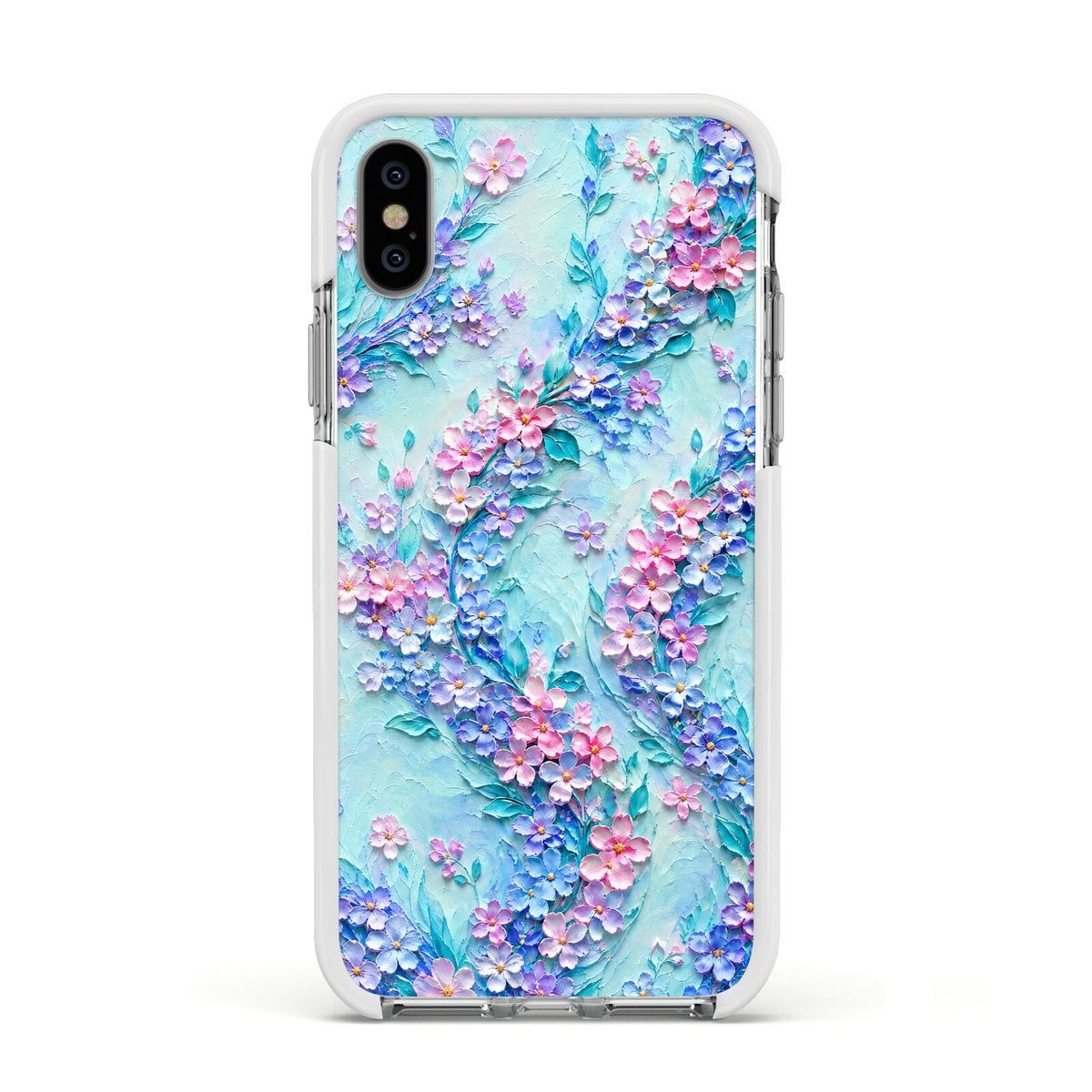 Petal Confetti Apple iPhone Xs Impact Case White Edge on Silver Phone