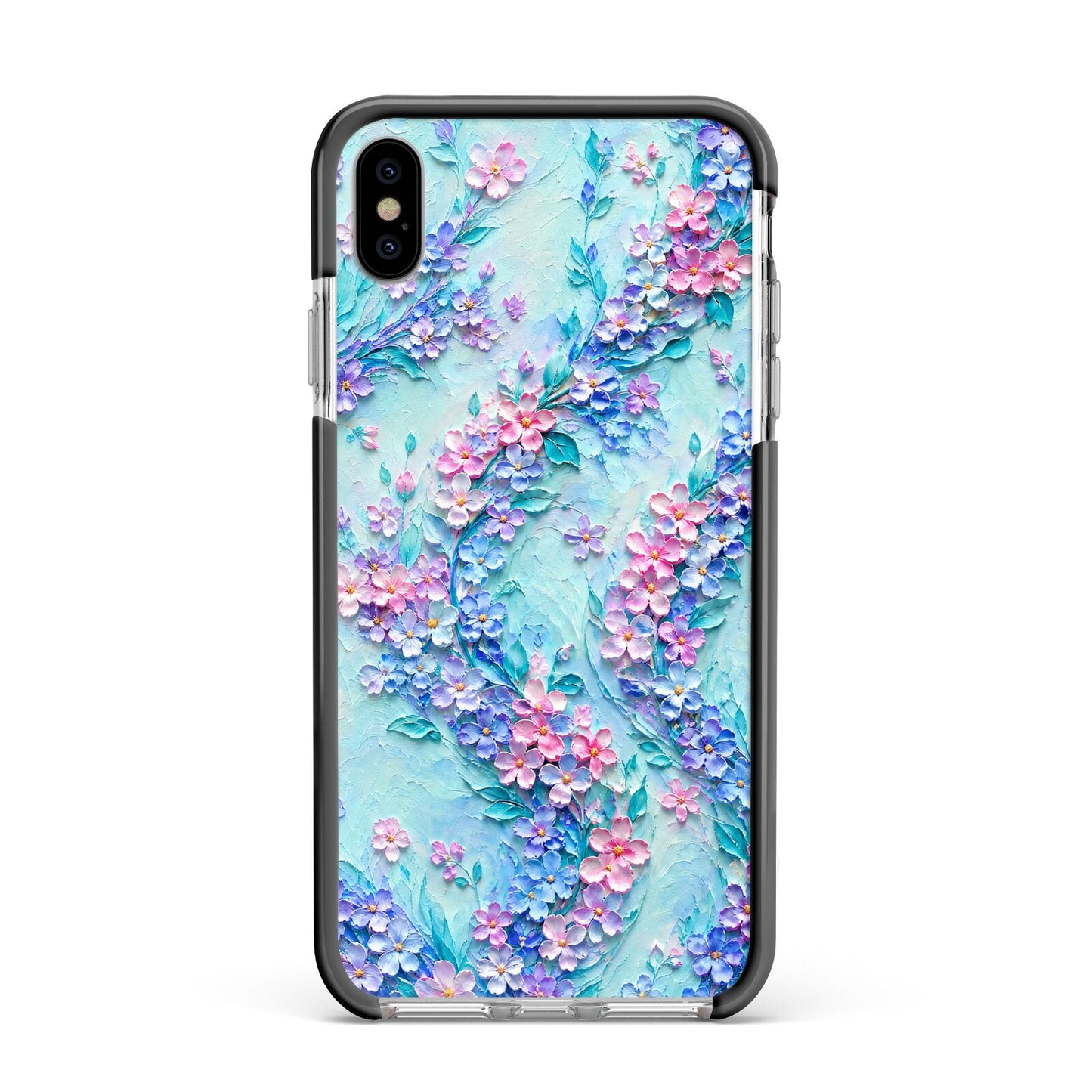 Petal Confetti Apple iPhone Xs Max Impact Case Black Edge on Silver Phone