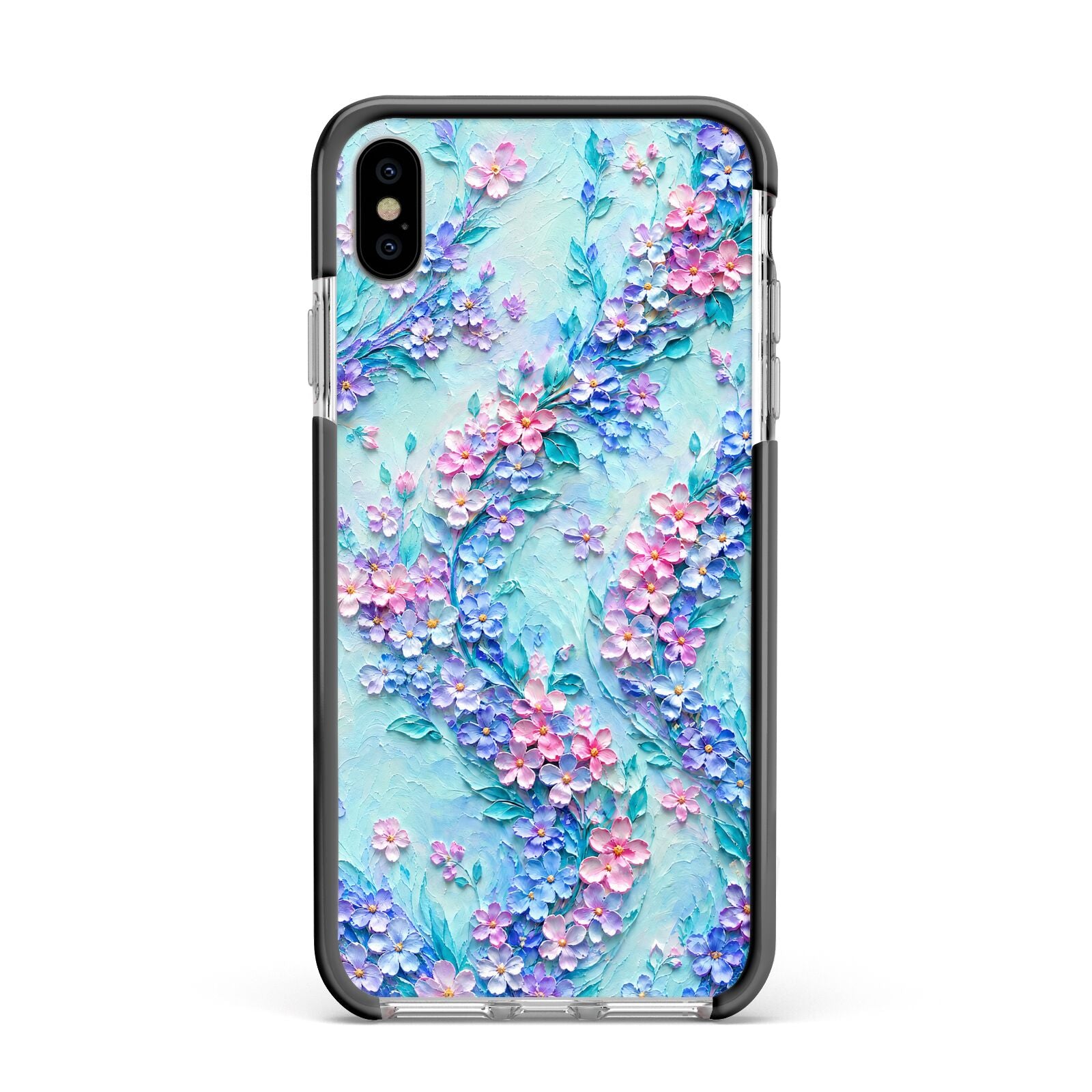 Petal Confetti Apple iPhone Xs Max Impact Case Black Edge on Silver Phone