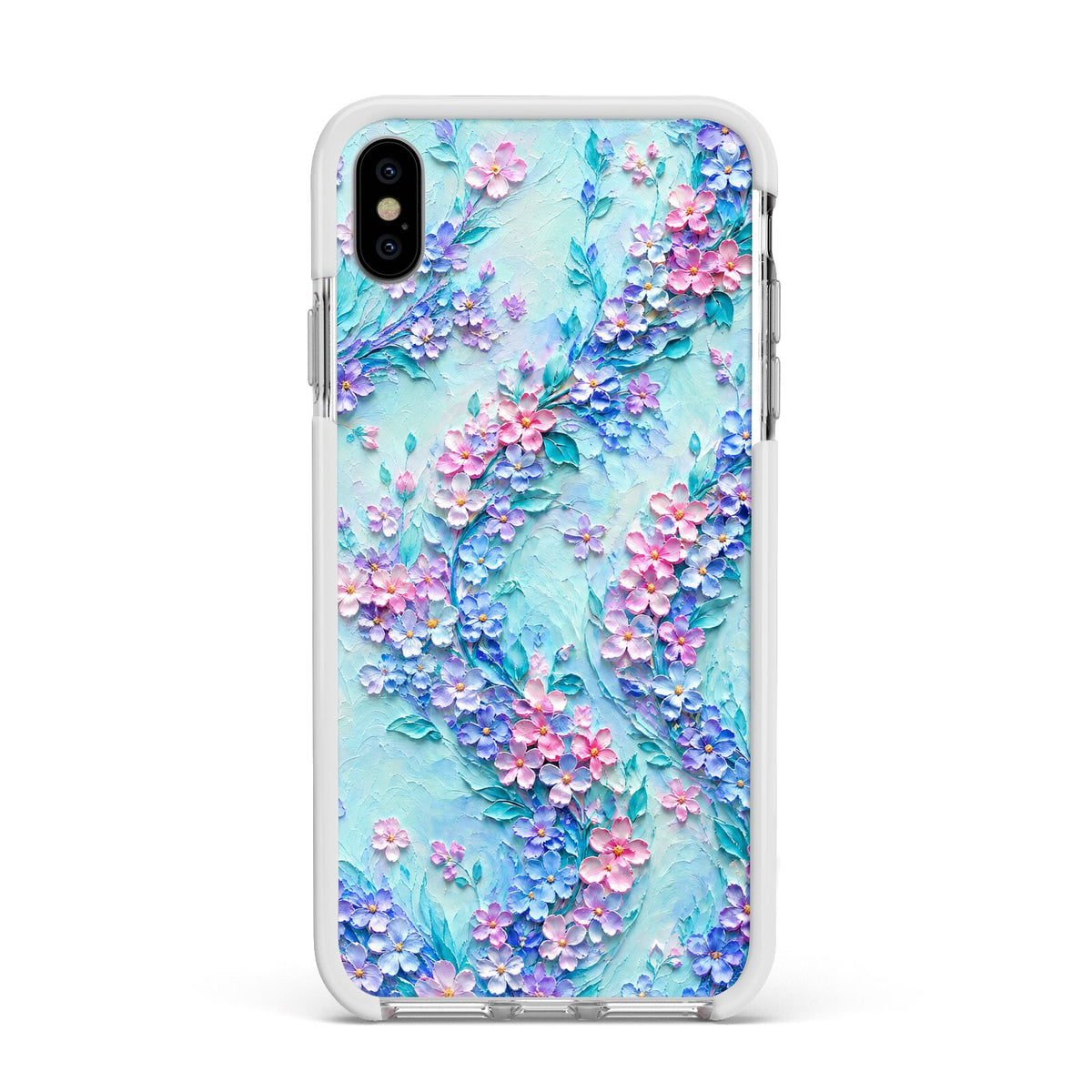 Petal Confetti Apple iPhone Xs Max Impact Case White Edge on Silver Phone