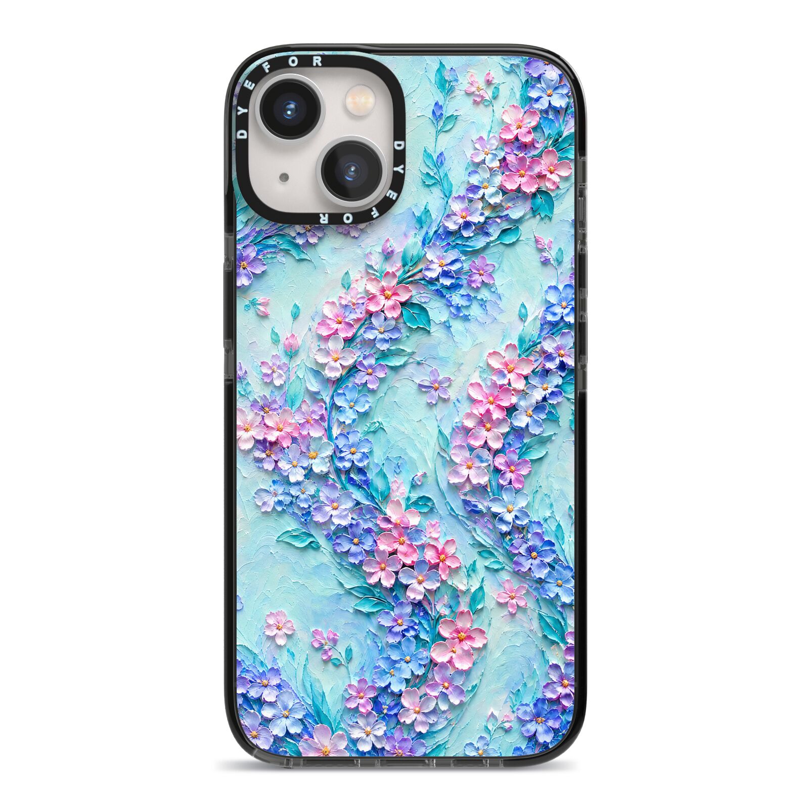 Petal Confetti iPhone 13 Black Impact Case on Silver phone
