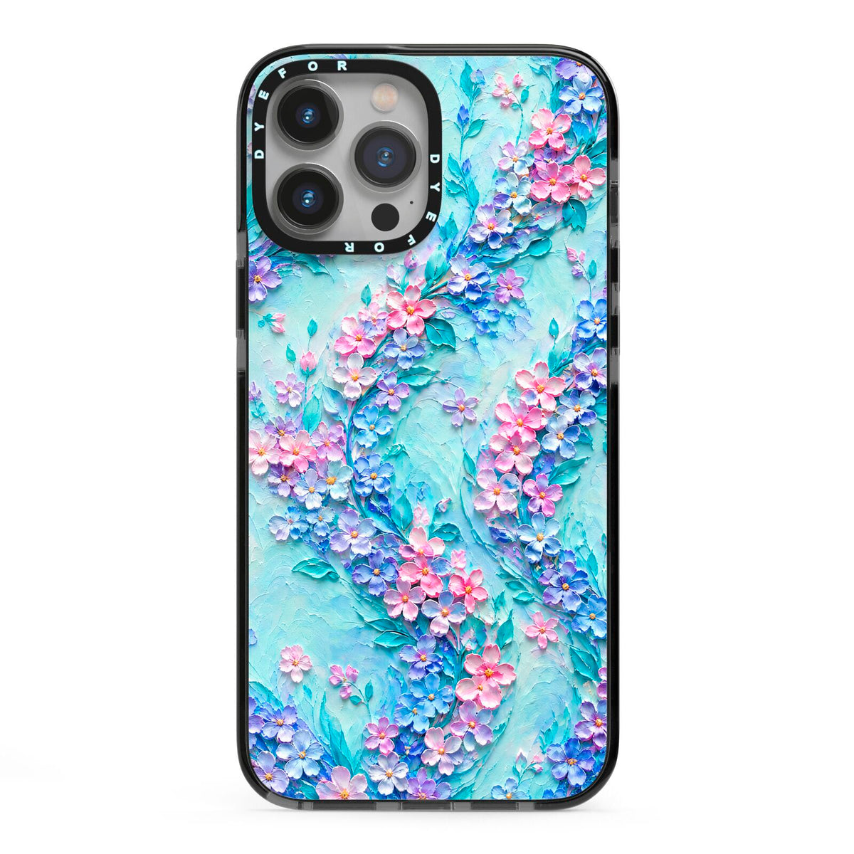 Petal Confetti iPhone 13 Pro Max Black Impact Case on Silver phone