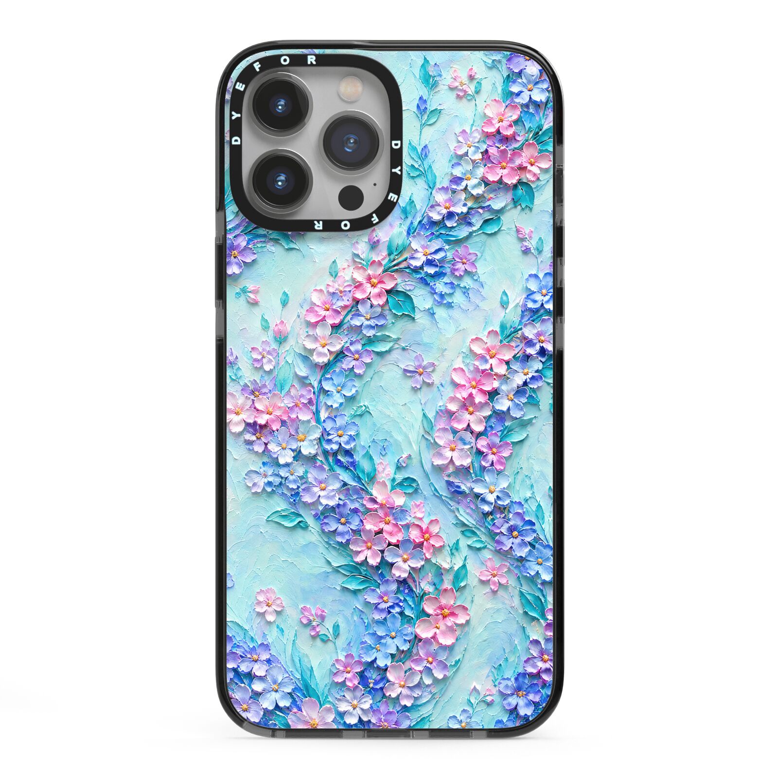 Petal Confetti iPhone 13 Pro Max Black Impact Case on Silver phone