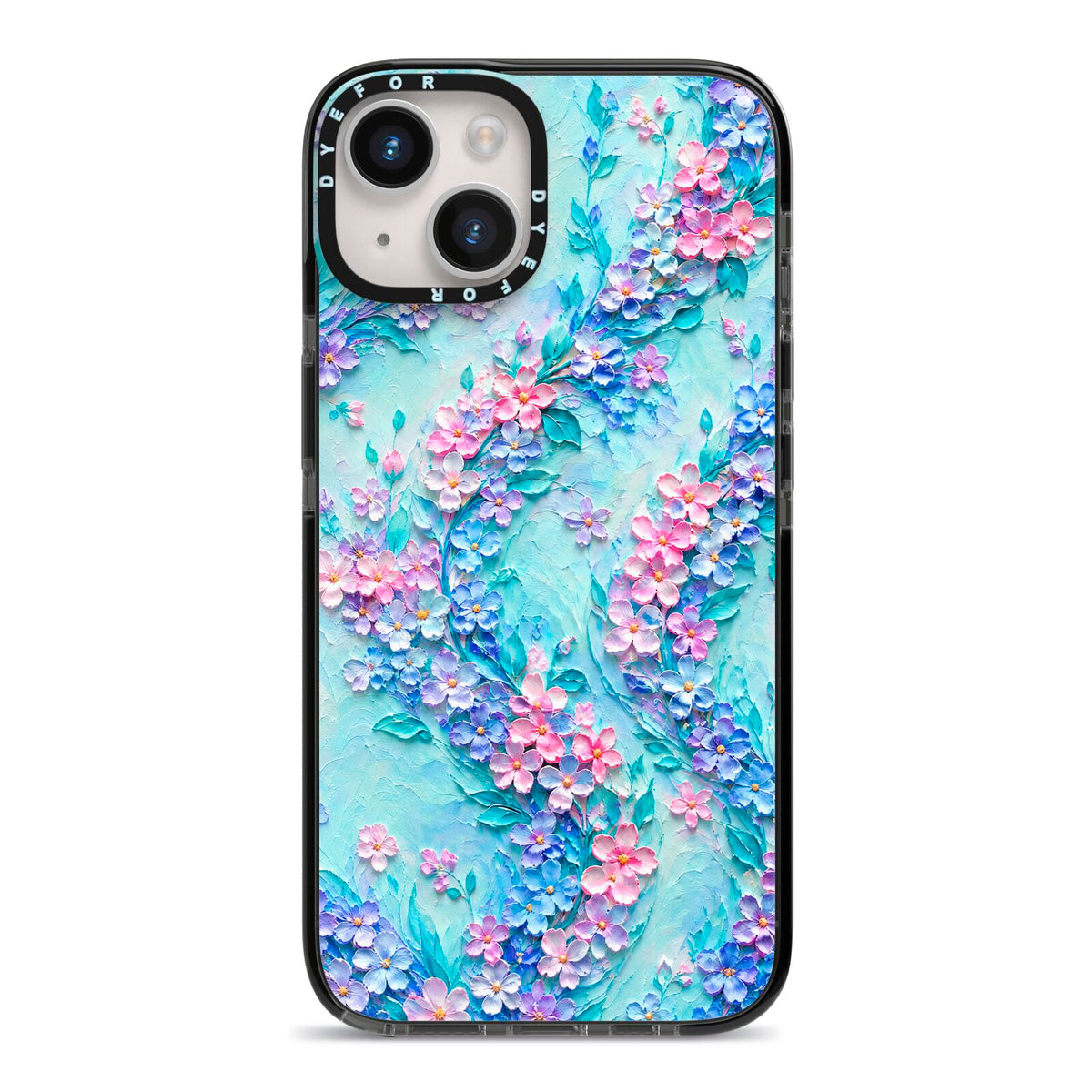 Petal Confetti iPhone 14 Black Impact Case on Silver phone